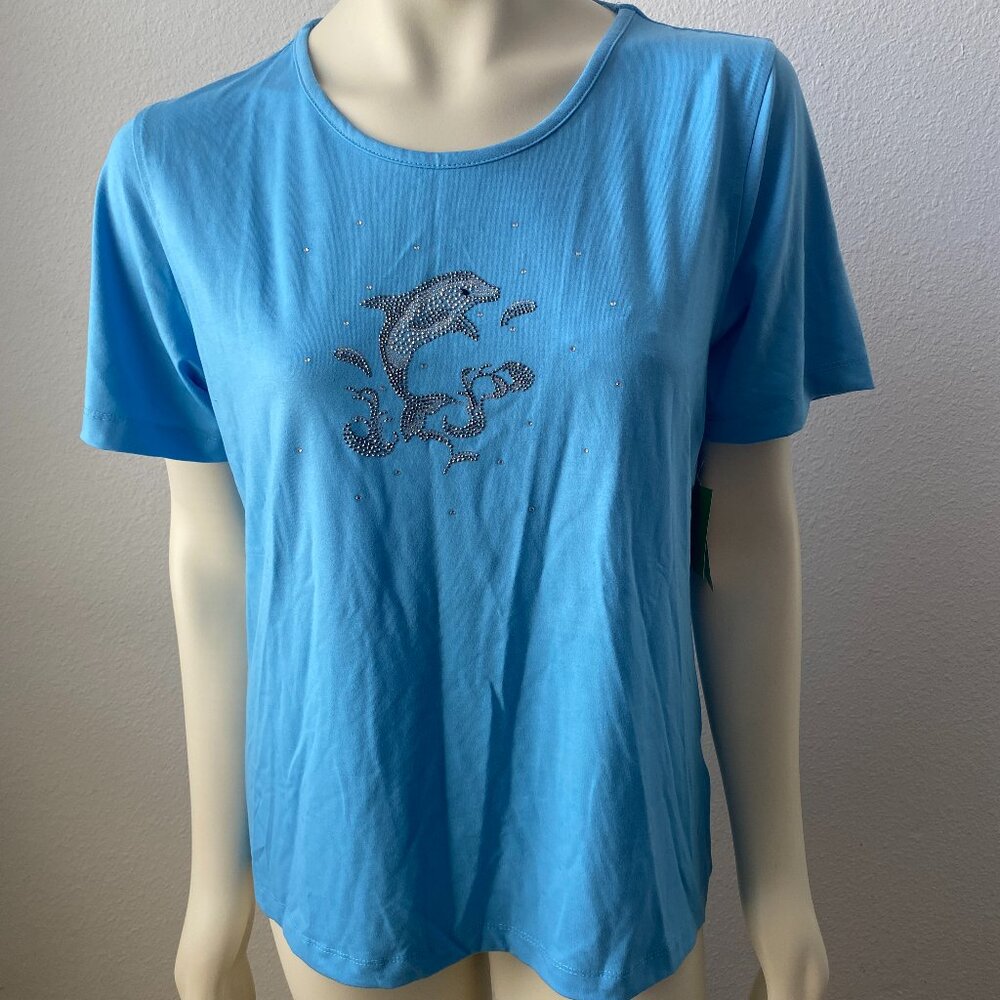 Princess Cruises women bling Rhinestone beaded Blue or Coral Top tee Size L NEW